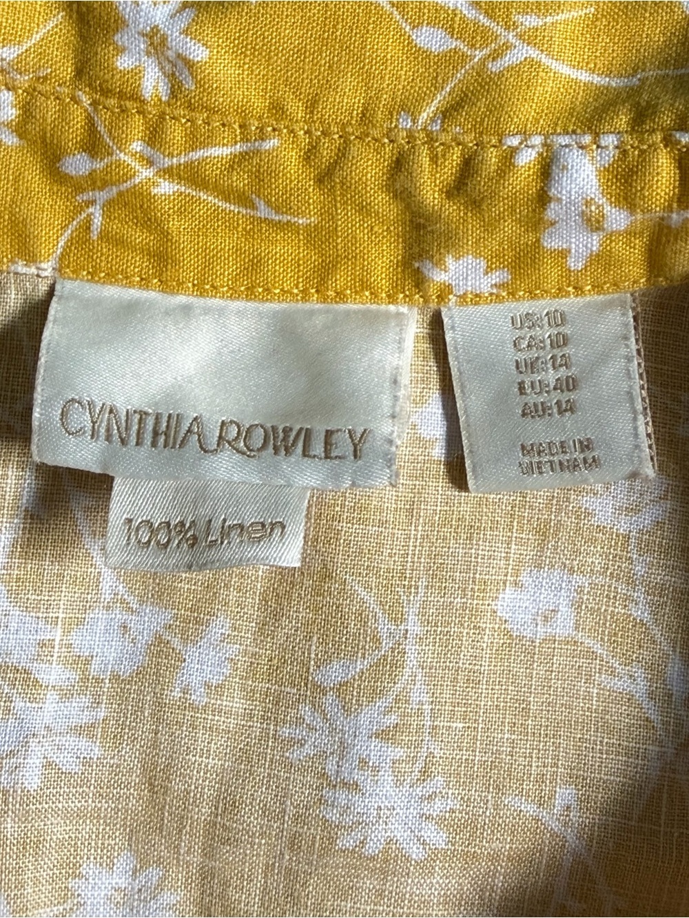 Cynthia Rowley 100% Linen Collared Sunshine Yellow Floral Shift Dress, Size 10 - Picture 4 of 6